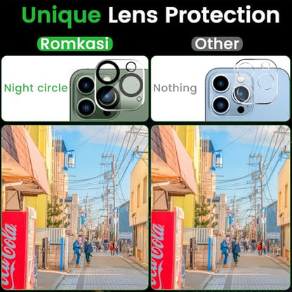 Romkasi 3 Pack Privacy Screen Protector for iPhone 13 Pro Max 6.7 Inch with 3 Pack Camera Lens Protector, Anti Spy Tempered Glass Film, Anti-Scratch, Touch Sensitive, Case Friendly - color: iPhone 13 Pro Max