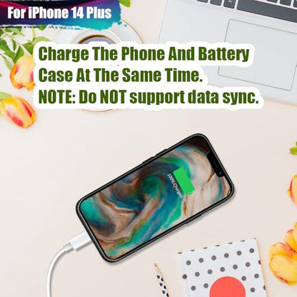 Battery Case for iPhone 14 Plus, 5000mAh Rechargeable Extended Battery Charging Charger Case, Add 100% Extra Juice (6.7 Inches) Black