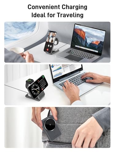 Wireless Charger for Apple, 3 in 1 MagSafe Charger Foldable Magnetic Charger for iPhone 17/16/15/14 Series, Airpods Pro 2, iWatch Series 10/9/8/7, Travel Charging Station for Apple Multiple Devices
