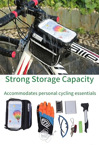 Bike/Bicycle Bag,Bike Phone Holder Mount Bag,Touchscreen Bike Phone Mount under 6.8”,Waterproof, Bicycle Accessories Frame Storage Bag(Red)