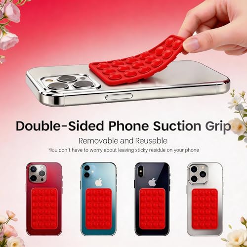 Red OCTO-Buddy Double Sided Silicone Suction Phone Case Mount, Silicon Adhesive Smartphones Stand Sticky Phone Grip, Hands-Free Phone Holder for Selfies and Videos Trending TikTok Items for iPhone