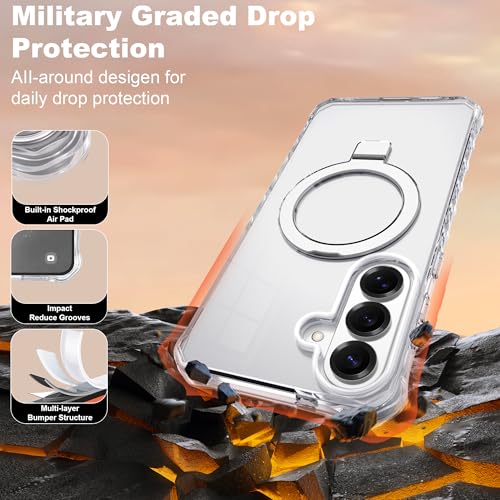 Compatible with Clear Samsung Galaxy S26 Plus Case 6.7'' with Magnetic Ring Stand [Compatible with Mag-Safe] Military-Grade Wave Frame Phone Case for S26 Plus, Clear - color: Clear, size: Samsung Galaxy S26 Plus