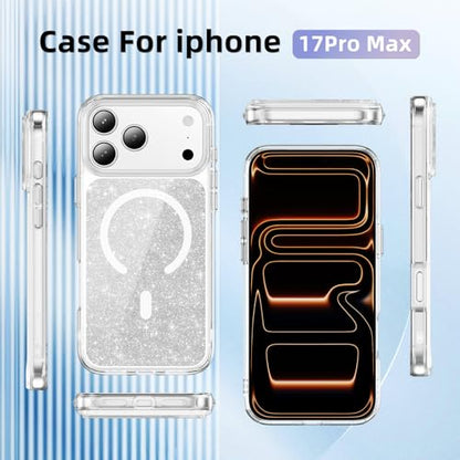 LEMAXELERS Magnetic Clear Glitter Case for iPhone 17 Pro Max -Clear SF | Compatible with MagSafe, Crystal Sparkly Bling Clear TPU Bumper Hard PC Slim Shockproof Protective Cover - color: Clear, size: iPhone 17 Pro Max