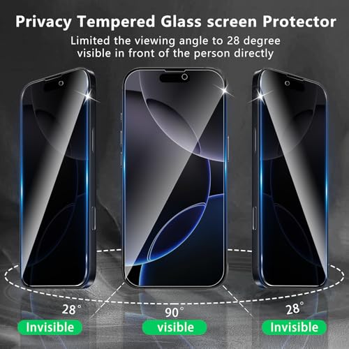 3+3 Pack Privacy Screen Protector Designed for iPhone 16 Pro With 3 Pack Camera Lens Protector,Full Coverage Anti-Spy Tempered Glass Film,9H Hardness,Bubble Free,Easy to Install - color: iPhone 16 Pro FK33