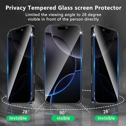 3+3 Pack Privacy Screen Protector Designed for iPhone 16 Pro With 3 Pack Camera Lens Protector,Full Coverage Anti-Spy Tempered Glass Film,9H Hardness,Bubble Free,Easy to Install - color: iPhone 16 Pro FK33