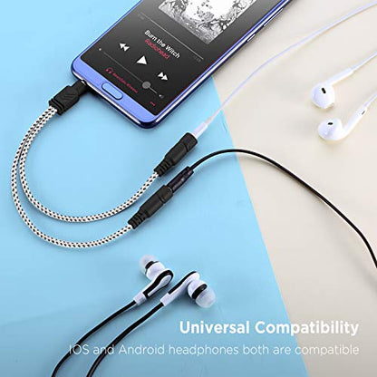 DUKABEL Headphone Splitter, 3.5mm Stereo 2-Way Audio Cable - 20CM / 2Pack - color: Zebra White, size: 9.8 inch / 25 cm - 2pack