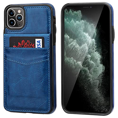 KIHUWEY for iPhone 11 Pro Max Wallet Case Card Holder Kickstand, Blue | Credit Card Slots, PU Leather, Magnetic Clasp, Flip Heavy Duty Protection Cover for Men and Women - color: Blue