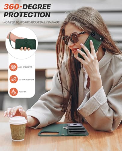 OCASE for iPhone Air Detachable Wallet Case with Card Holder, 2 in 1 PU Leather Flip Folio with RFID Blocking Stand Wrist Strap Shockproof Phone Cover 6.5 Inch 2025, Blackish Green - color: Blackish Green, size: iPhone Air