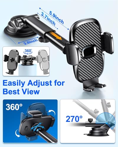 FESIYOYE Car Phone Holder[Military-Grade 360°Suction Cup] Phone Holders for Your Car Universal Accessories Air Vent Dashboard Windshield Phone Mount Automotive Cradles Fit Shower & Wall Mounts iPhone