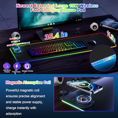 HAUTOCO Wireless Charging Mouse Pad, RGB Large Gaming Desk Mat - color: Black