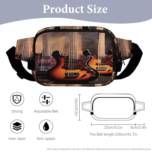 Cool Electric Guitar Fanny Packs for Women Men Double Layer Fashion Waist Pack Adjustable Belt Bag with Pockets Small Crossbody Bags for Running Hiking Workout Travel Daily Use