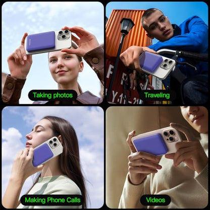 for Magsafe Portable Charger, 5000mAh Slim Wireless Magnetic Power Bank | 20W USB-C Power Delivery,LED Display,Travel Essential for Magsafe Battery Pack Compatible with iPhone 17-12 Series - color: Purple