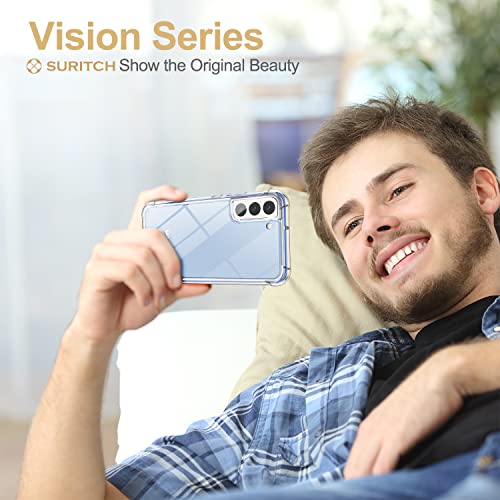 SURITCH for Samsung Galaxy S22+ Plus Clear Case 6.6" (Only), [Built-in Screen Protector] Full Body Protective Hard Shell+Soft TPU Phone Case for Samsung S22 Plus -(Blue Edge) - color: Blue Edge
