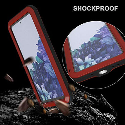 LOVE MEI Military Rugged Case for Samsung Galaxy S20 FE 5G, with Glass Screen Protector, Shockproof Dustproof Scratch Proof Hybrid Alloy and Silicone Gel Heavy Duty Full Body Cover Red - color: Red