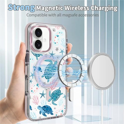 VisEnt Clear Case for iPhone 16, Magnetic Phone Case, Transparent Slim Cover, Military Grade Protection, Shockproof, Anti-Yellowing, Scratch Resistant, Sea Turtle Paisley - color: Sea Turtle Paisley, size: Iphone 16