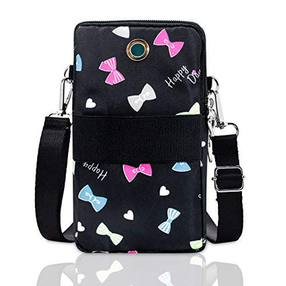 BIAOTIE Lightweight Small Crossbody bags Cell Phone Purses Travel Pouch Shoulder Bag for Women - color: Black Bow