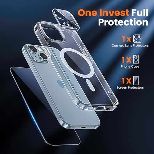 Privacy Case for iPhone 14,Magnetic iPhone 14 Phone Case Clear with Privacy Screen Protector & Camera Protector [Compatible with MagSafe] Shockproof Slim Cover for iPhone14 5G - size: iPhone 14