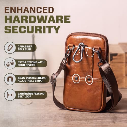 Genuine Leather Crossbody Bag for Men/Women, Small Messenger Bag Cell Phone Purse Shoulder Holster Passport Pouch - color: Brown_B