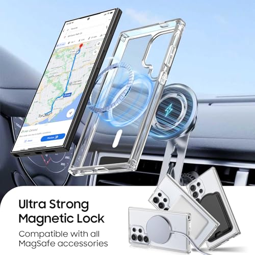 Magnetic for Samsung Galaxy S24 Ultra Wallet Case with Card Holder﻿ | Compatible with MagSafe, Shockproof Phone Cover with Detachable RFID Blocking Card Slot, Clear & Black - color: Clear with Black, size: S24 Ultra 6.8"