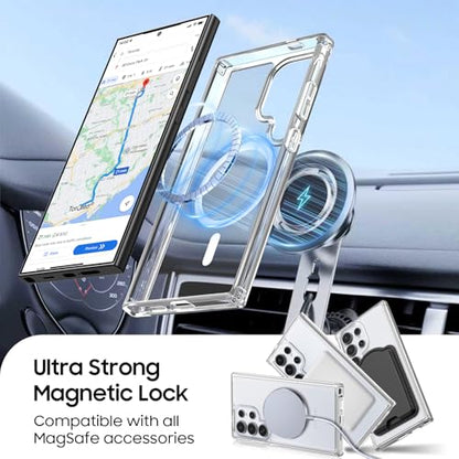 Magnetic for Samsung Galaxy S24 Ultra Wallet Case with Card Holder﻿ | Compatible with MagSafe, Shockproof Phone Cover with Detachable RFID Blocking Card Slot, Clear & Black - color: Clear with Black, size: S24 Ultra 6.8"