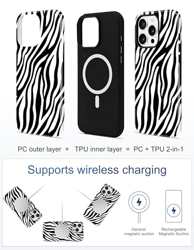 Jusy Magnetic Zebra Phone Case for iPhone 17 Pro Max,Black | Compatible with MagSafe, Cute Aesthetic Zebra Design, TPU and PC Protective Shockproof Cover - color: Black