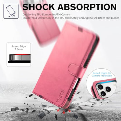 TUCCH Wallet Case for iPhone 17 Pro (6.3") 2025, Flip Stand, Hot Pink | RFID Blocking, 4 Card Holders, Kickstand, PU Leather, Shockproof TPU Shell, Magnetic Closure, Protective Folio Cover - color: Hot Pink