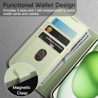 JETech Wallet Case for iPhone 15, Green | Shockproof PU Leather, Card Holder, Magnetic Flip Cover, Stand Feature, Full Camera Protection - color: Green