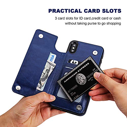 ONETOP for iPhone Xs Max Wallet Case with Credit Card Holder,Blue | Kickstand,ID/Cash Holder,Case Wallet with Card Slots,Double Magnetic Clasp,Durable PU Leather Shockproof Cover for Women Men - color: iPhone Xs Max 6.5" Blue