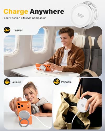 2Pack Magnetic Wireless iPhone Charger Fast Phone Charger with Kickstand, 6.6FT 25W Fast Phone Charging Pad Wireless Magnetic Charge for iPhone 17/17Air/16 Pro Max/16 Plus/15 Pro Max White - color: White, size: 6.6ft-2PK