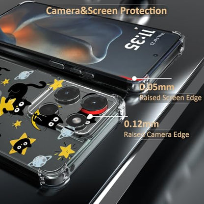 Black Cat & Star Pattern Clear TPU Case for Moto G 5G 2025 6.6 Inch - Flexible Transparent Shockproof Anti-Fingerprint Soft Bumper Painted Phone Cover - color: Black Cat & Star