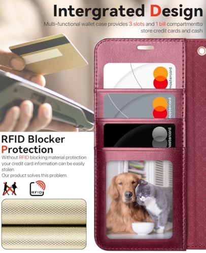 OCASE for Samsung Galaxy S25 Detachable Wallet Case, Burgundy | 2-in-1, Card Holder, RFID Blocking, Stand, Wrist Strap, Shockproof, Wireless Charging, Magnetic, PU Leather Flip Phone Cover - color: Burgundy, size: Samsung Galaxy S25
