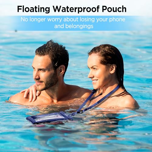 CACOE Floatable Waterproof Phone Pouch 2 Pack Up to 7.0",Black+Dark Blue | Floatable, IPX8 Waterproof Phone Case,Adjustable Lanyard,Dry Bags for Beach/Cruise/Travel/Camping/Kayak/Vacation Essentials - color: Black+Dark Blue