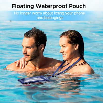 CACOE Floatable Waterproof Phone Pouch 2 Pack Up to 7.0",Black+Dark Blue | Floatable, IPX8 Waterproof Phone Case,Adjustable Lanyard,Dry Bags for Beach/Cruise/Travel/Camping/Kayak/Vacation Essentials - color: Black+Dark Blue