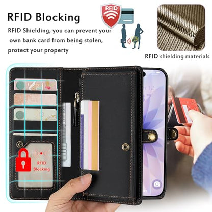 for Wallet Case Compatible with iPhone 17,Multi-Function Detachable 2 in 1 Magnetic iPhone 17 Case Wallet,Flip Strap Zipper Card Holder Phone Case with Shoulder Straps (Black) - color: Black, size: iPhone 17