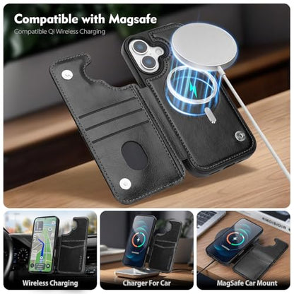 SkyEagle Compatible with MagSafe iPhone 17 Case Wallet,Black | Magnetic Clasp,RFID Blocking,PU Leather,Flip Folio Shockproof Phone Cover,with Credit Card Slots & Kickstand for Men & Women - color: Black, size: iPhone 17 - 6.3"