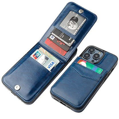 KIHUWEY for iPhone 14 Pro Max Wallet Case Card Holder Kickstand, Blue | Credit Card Slots, PU Leather, Magnetic Clasp, Flip Heavy Duty Protection Cover for Men and Women - color: Blue