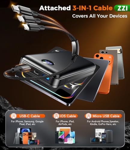 ZZI Portable Charger Power Bank 60000mAh, 22.5W PD Fast-Charge Battery Pack - color: Ebony