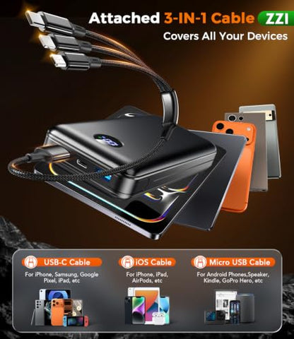 ZZI Portable Charger Power Bank 60000mAh, 22.5W PD Fast-Charge Battery Pack - color: Ebony