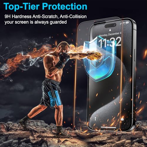 Mothca 2 Pack Matte Glass Screen Protector for iPhone 15 Pro 6.1-inch [Auto Fit Box Dust-Free] Edge to Edge Full Coverage Anti-Glare & Anti-Fingerprint Tempered Glass, Bubble Free, Smooth as Silk - size: iPhone 15 Pro-6.1 Inch