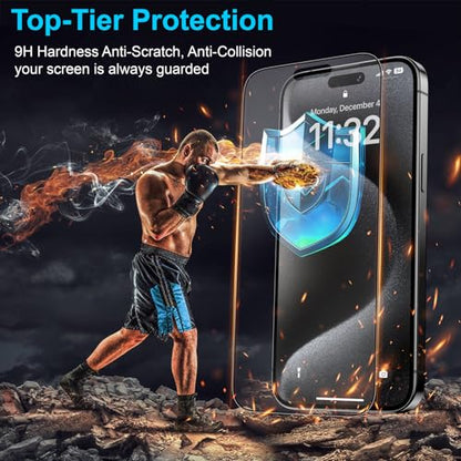 Mothca 2 Pack Matte Glass Screen Protector for iPhone 15 Pro 6.1-inch [Auto Fit Box Dust-Free] Edge to Edge Full Coverage Anti-Glare & Anti-Fingerprint Tempered Glass, Bubble Free, Smooth as Silk - size: iPhone 15 Pro-6.1 Inch