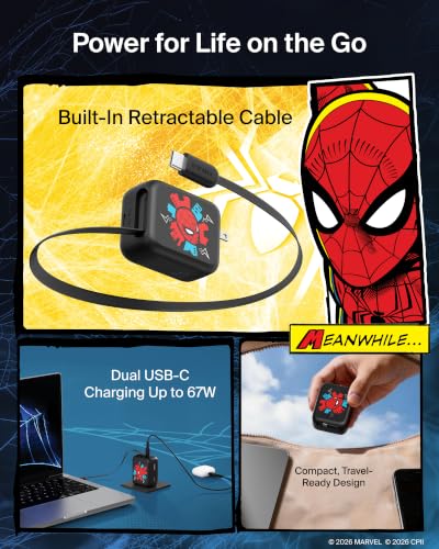 Belkin Marvel Spider-Man 67W USB C Retractable Charger Block Fast Charging - color: Spider Man, style: 67W