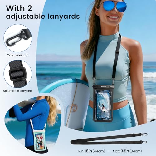 Niveaya 2 Pack IPX8 Waterproof Phone Pouch, Large Space Cell Phone Pouch Floating, Water Proof Phone Case with Lanyard, Phone Dry Bag Beach Cruise Ship Essentials(Up to 8.5") - color: Black + Green