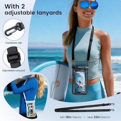 Niveaya 2 Pack IPX8 Waterproof Phone Pouch, Large Space Cell Phone Pouch Floating, Water Proof Phone Case with Lanyard, Phone Dry Bag Beach Cruise Ship Essentials(Up to 8.5") - color: Black + Green