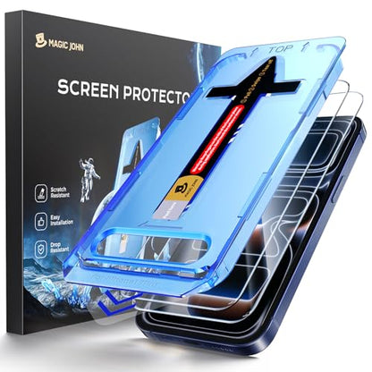 MAGIC JOHN Easy Installation for iPhone 17 Pro Screen Protector, 2 Pack | 9H Tempered Glass, Auto Dust-Elimination, Bubble Free, HD Clear - size: iPhone 17 Pro 6.3inch