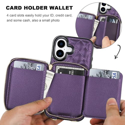 Bocasal Crossbody Wallet Case Card Holder for iPhone 17, Dark Purple | RFID Blocking PU Leather Zipper Handbag Purse, Kickstand Flip Folio Case with Card Slots Holder Wrist Strap Lanyard 6.3 Inch - color: Dark Purple