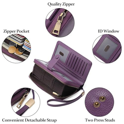 GAEKEAO Leather Credit Card Holder Wallet for Women RFID Blocking Large Capacity Bifold Zipper Card Case Organizer with Wristlet 45 Slots - color: Purple