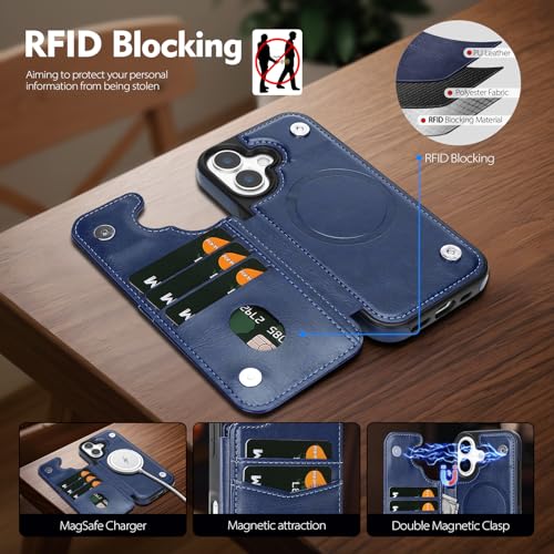 SkyEagle Compatible with MagSafe iPhone 17 Case Wallet,Blue | Magnetic Clasp,RFID Blocking,PU Leather,Flip Folio Shockproof Phone Cover,with Credit Card Slots & Kickstand for Men & Women - color: Blue, size: iPhone 17 - 6.3"