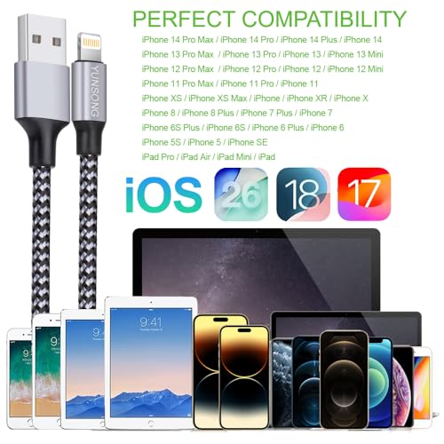 iPhone Charger, 3Pack 6FT Nylon Braided Lightning Cable Fast Charging Cord