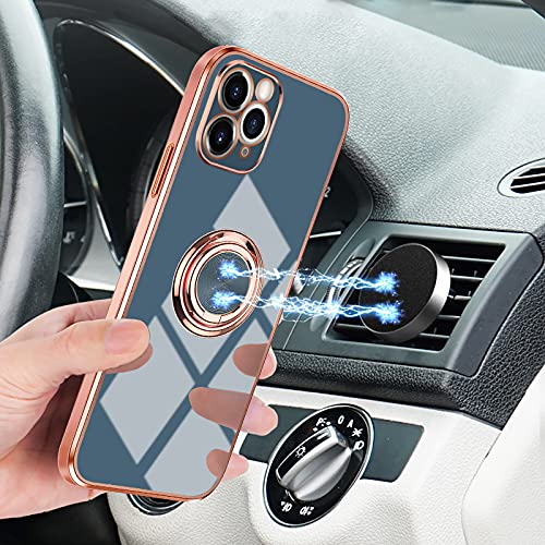 iPhone 12 Pro Max Ring Holder Case - 360 Degree Rotation Kickstand, Shiny Plating Rose Gold Edge, Magnetic Car Mount Compatible, Slim Soft Tpu for Women Girls, 6.7 Inch Gray - color: Gray, size: iPhone 12 Pro Max