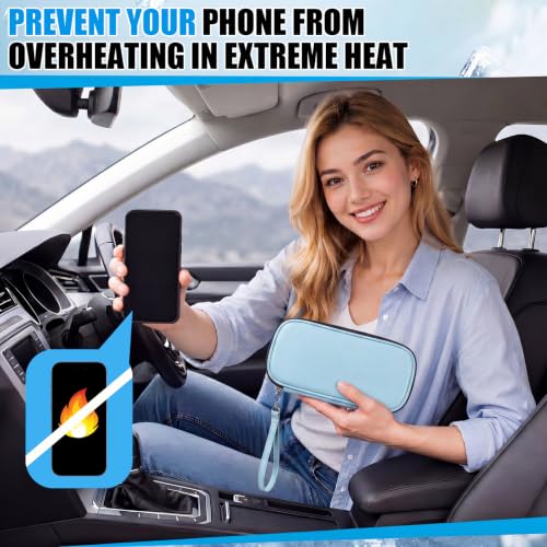 Phone Cooler Bag for Beach, Portable Phone Cooling Pouch with 2 Reusable Ice Packs, Keeps Cool in Extreme Heat for Car Pool Hiking, Extends Battery Life, Fits All Smartphones(Blue,PU) - color: Blue